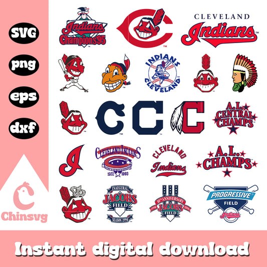 Cleveland indians baseball logo bundle svg, cleveland indians​ svg