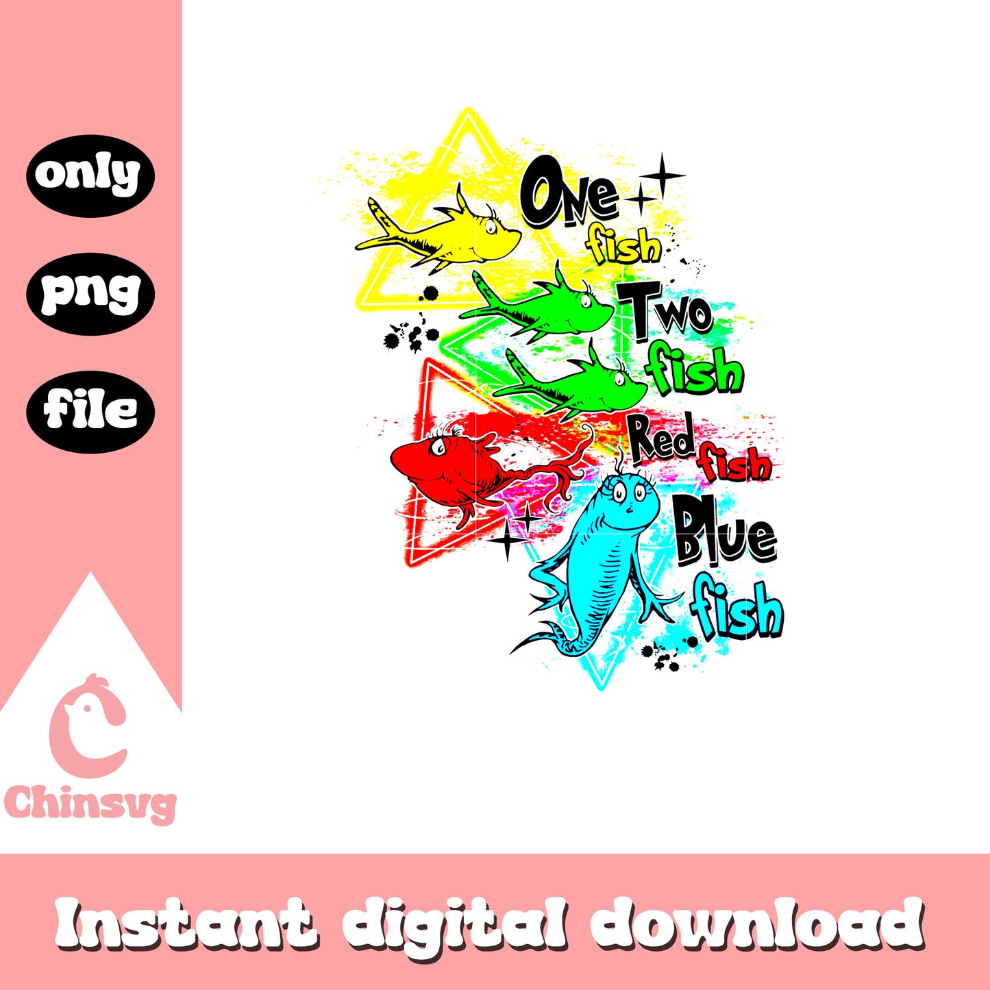 Colorful one fish two fish red fish blue fish png, dr seuss fish png