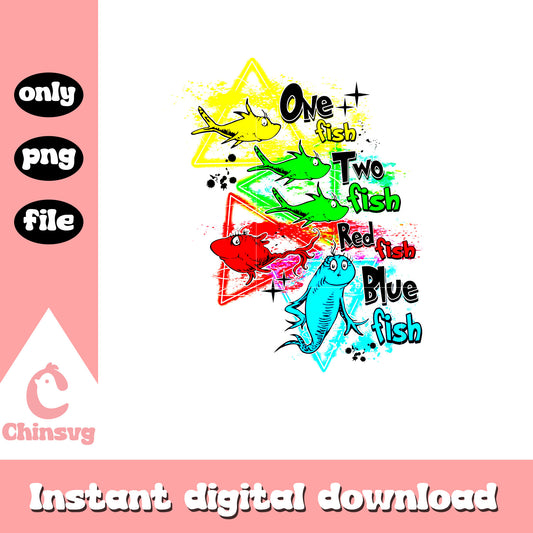 Colorful one fish two fish red fish blue fish png, dr seuss fish png