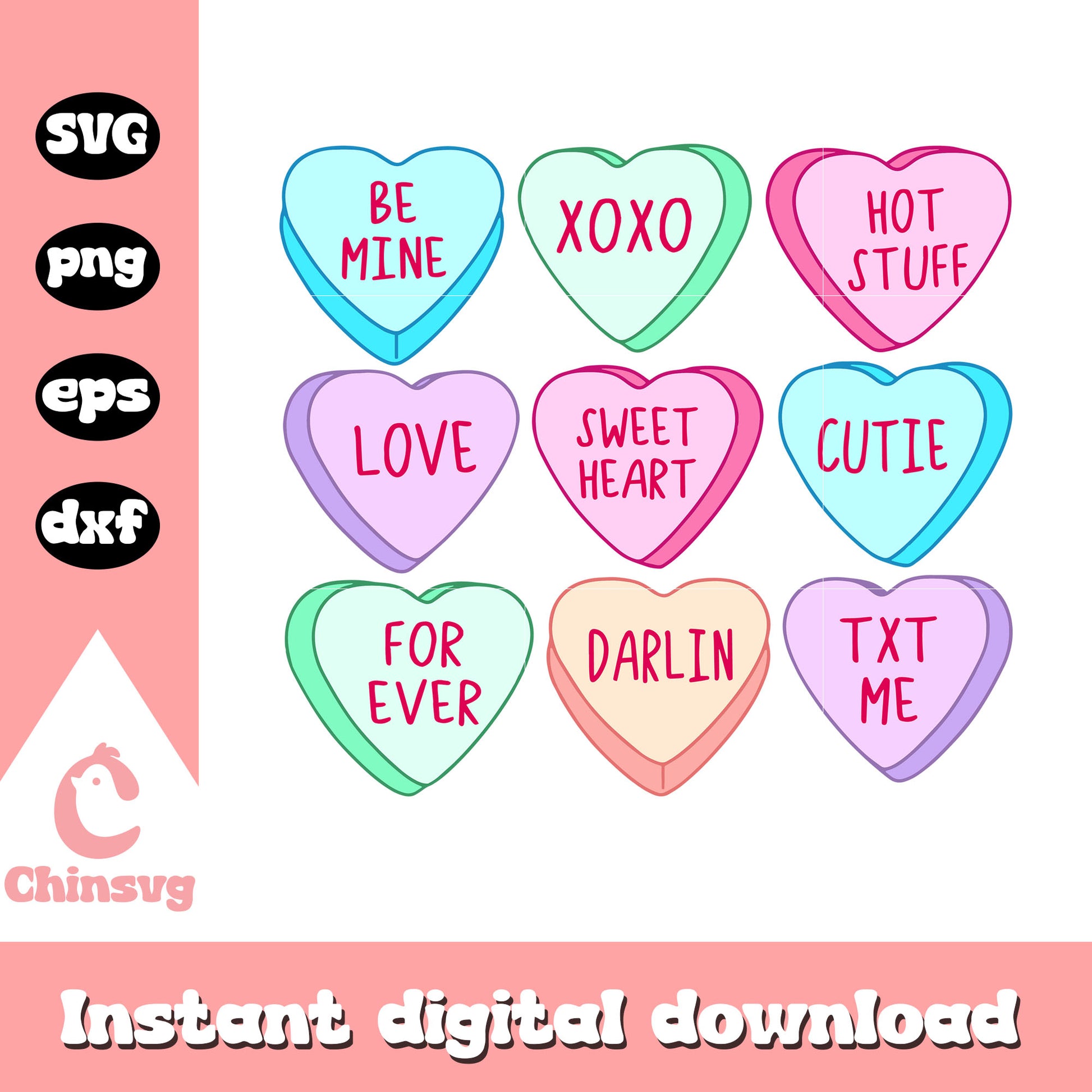 Conversation candy hearts valentine's day svg, hearts valentine svg