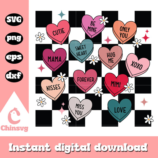 Conversation hearts valentine svg, happy valentines day svg