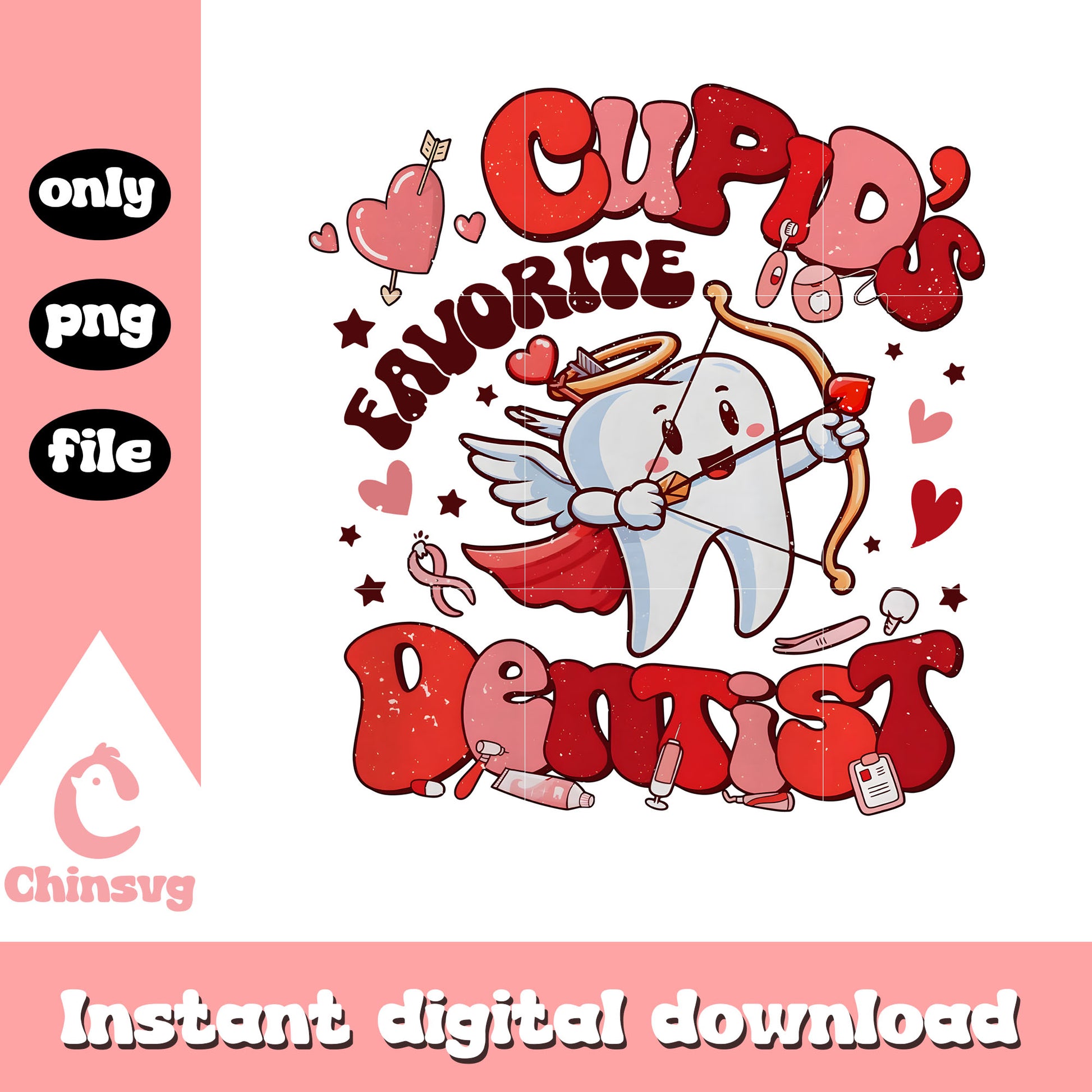 Cupid favorite's dentist png, valentine cupid png, valentine png