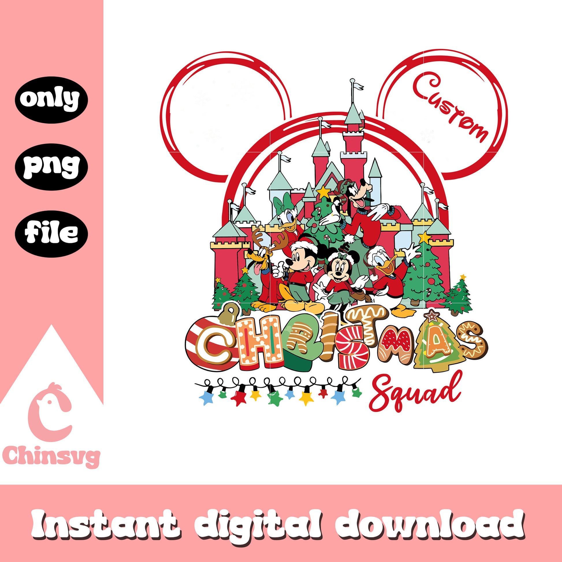 Custom christmas squad design png, mickey and friends christmas png