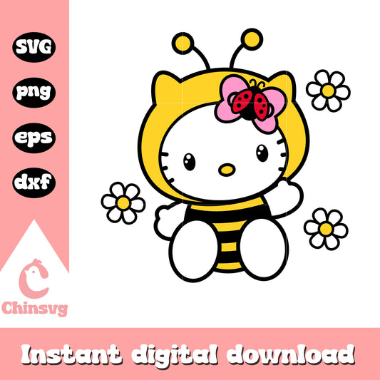 Cute bee hello kitty design svg, hello kitty character​ svg