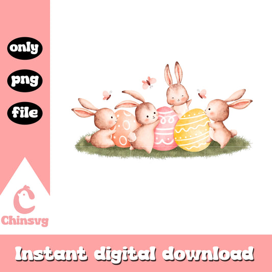 Cute bunnies and easter eggs png, easter eggs png, bunny png