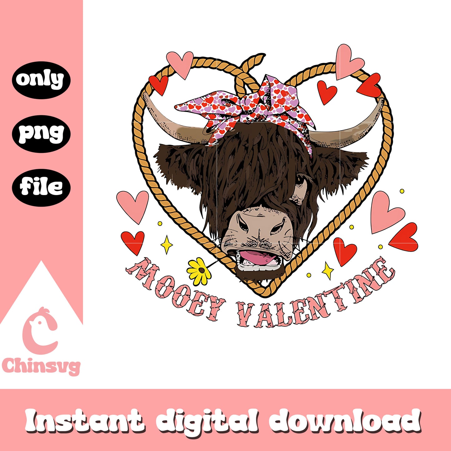 Cute cow bandana mooey valentine png, groovy valentine png