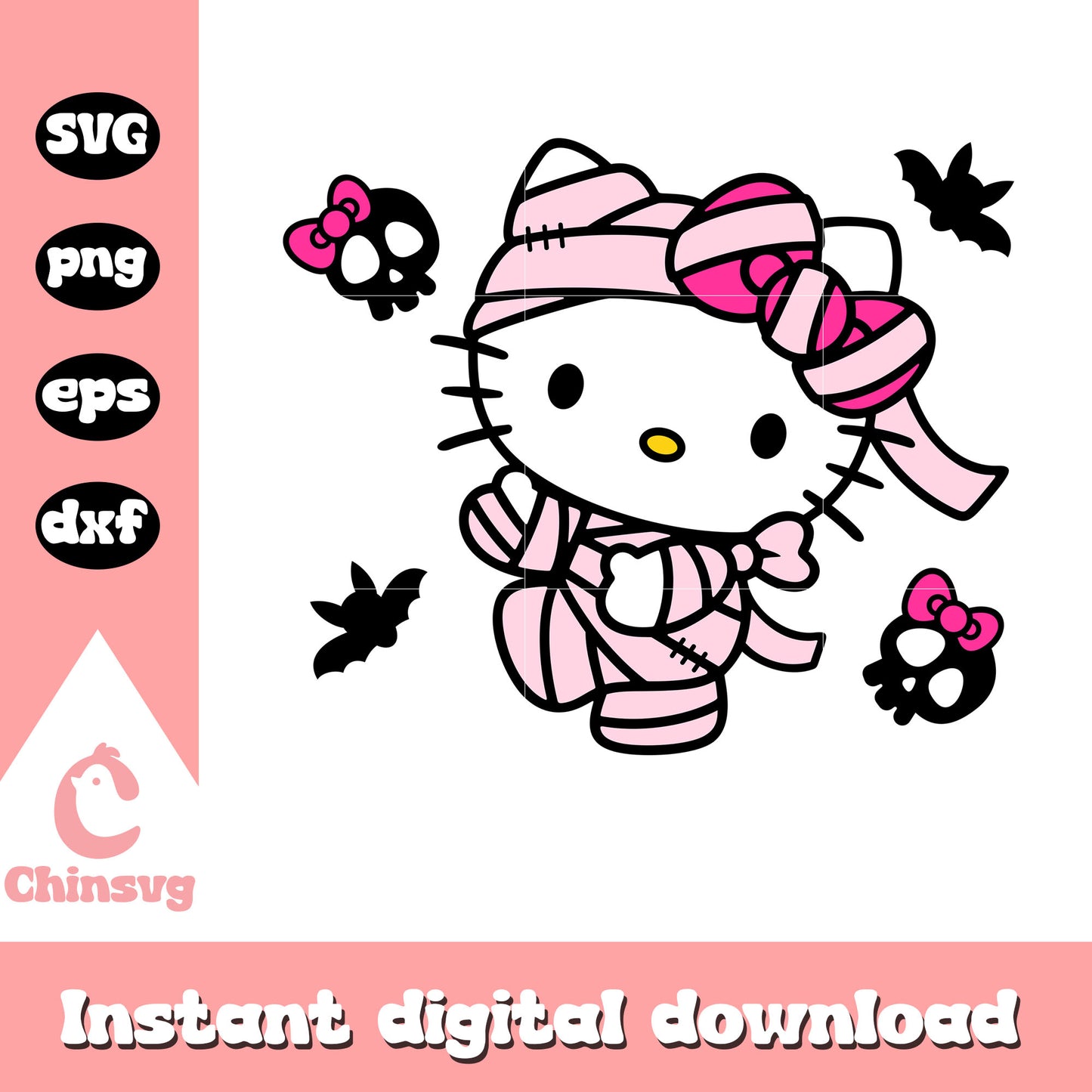 Cute kitty mummy pink design svg, halloween hello kitty svg