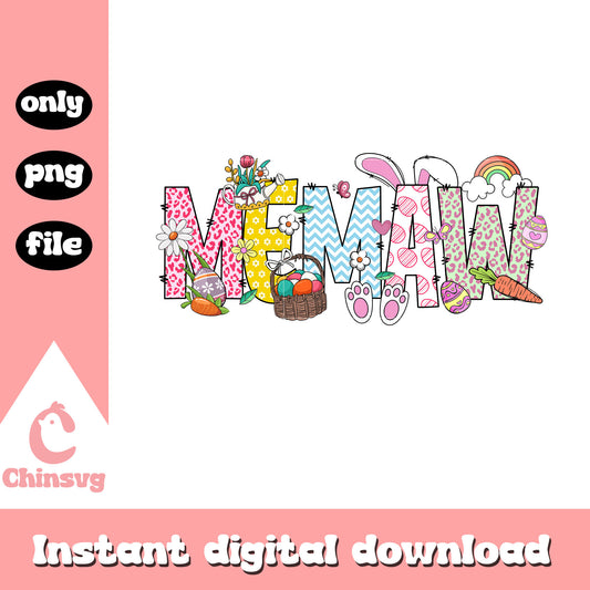 Cute memaw easter day pattern png, easter bunny png, font design png