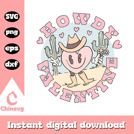 Dabbing heart cowvboy howdy valentine svg, funny heart svg