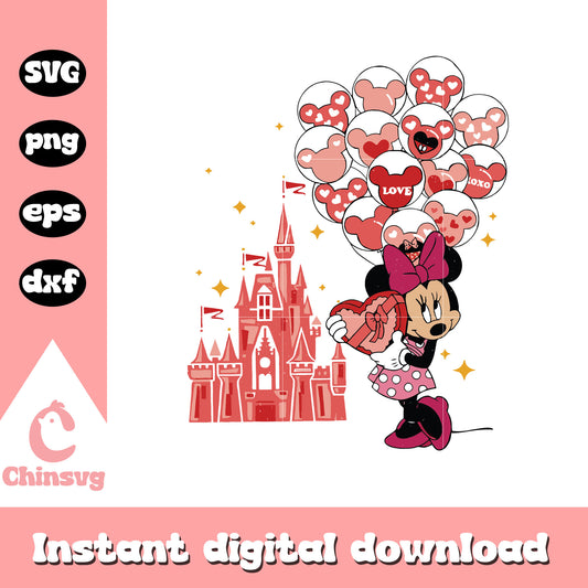 Disney castle minnie valentine design svg, minnie mouse svg