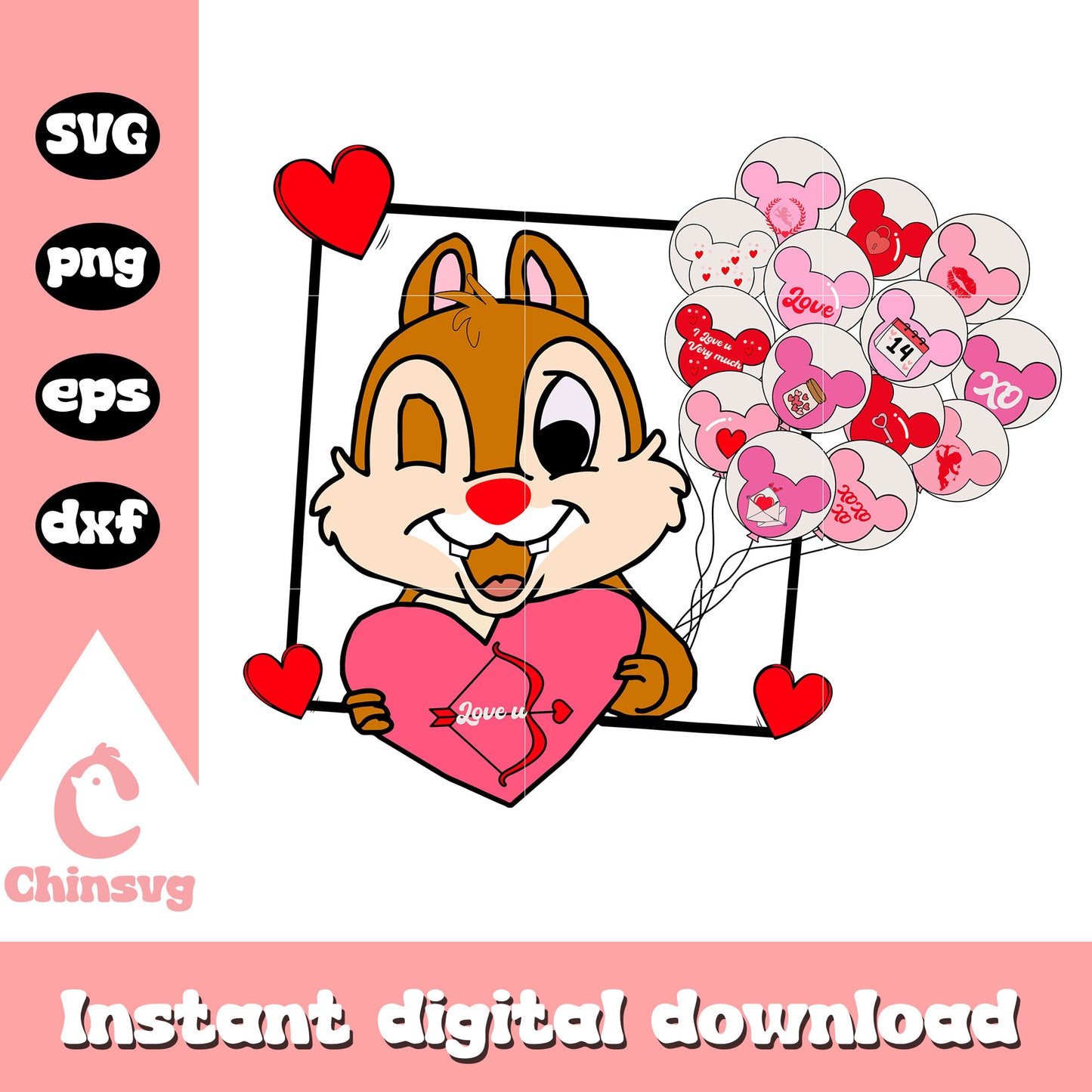 Disney dale love valentine day svg, disney valentines day​ svg