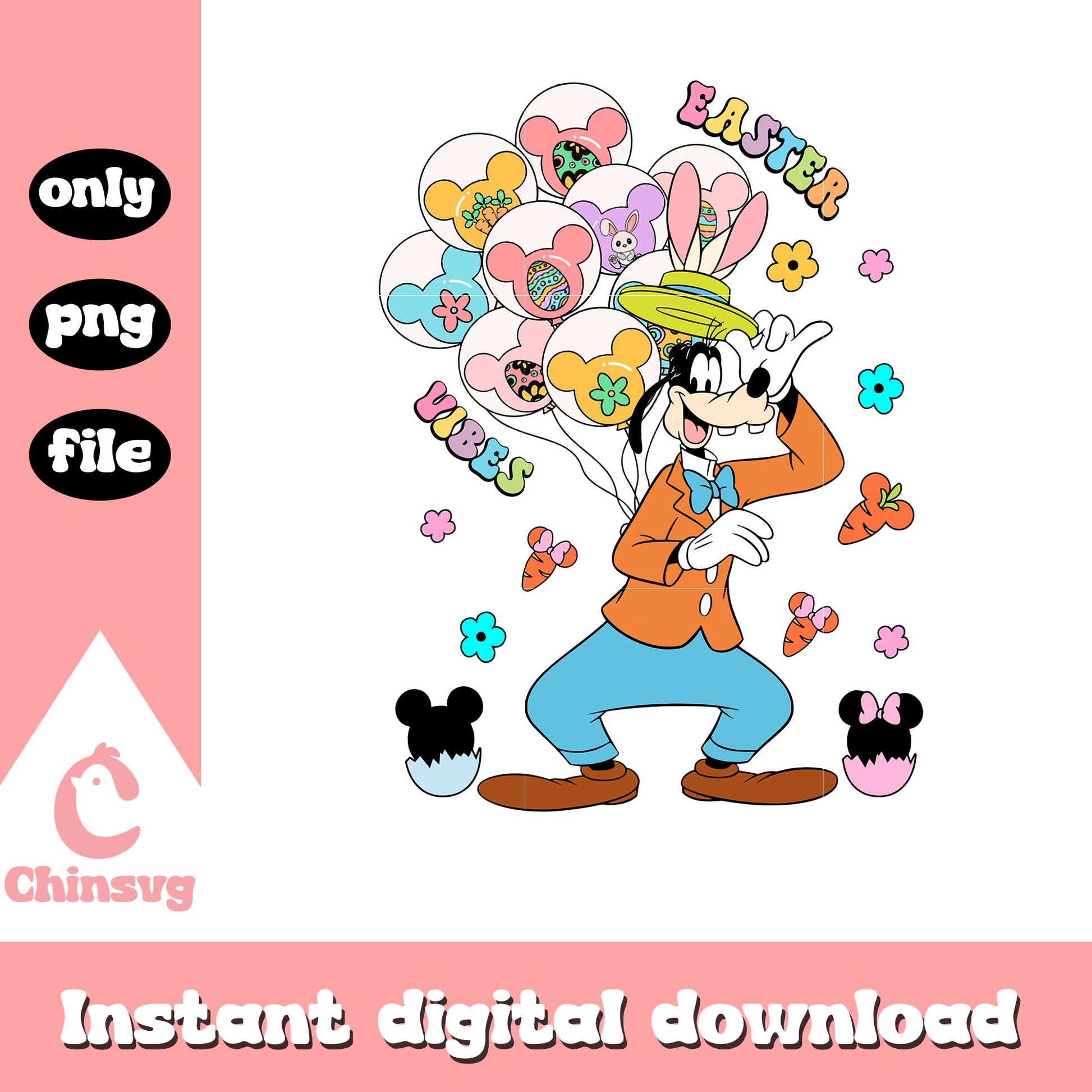 Disney groovy dog mickey balloon png, easter vibes png, disney png