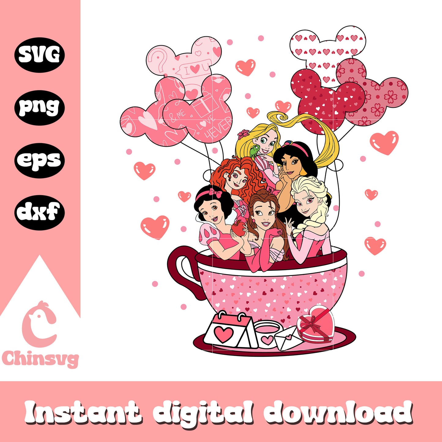 Disney princess cup tie valentine svg, disney valentine svg