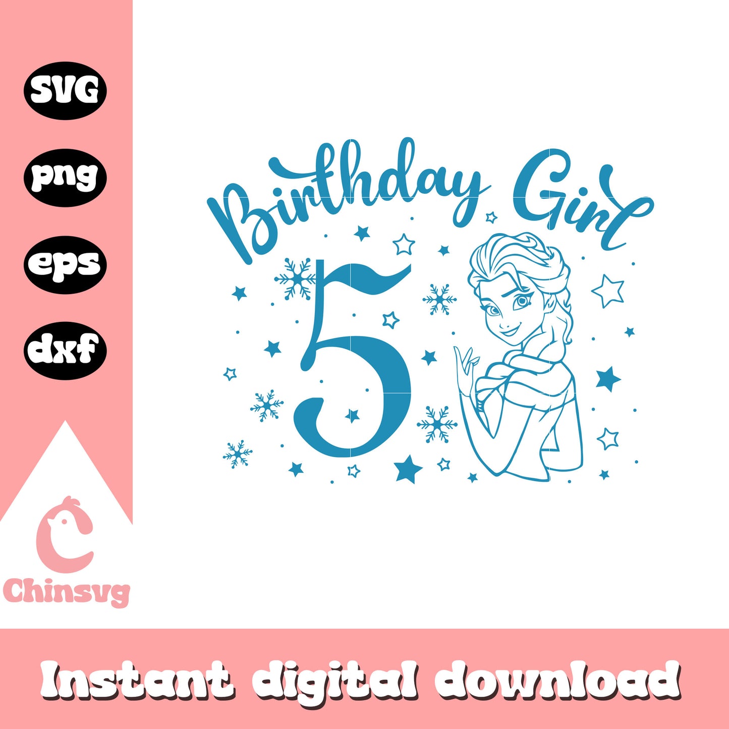 Disney princess elsa 5th birthday girl svg, disney princess svg