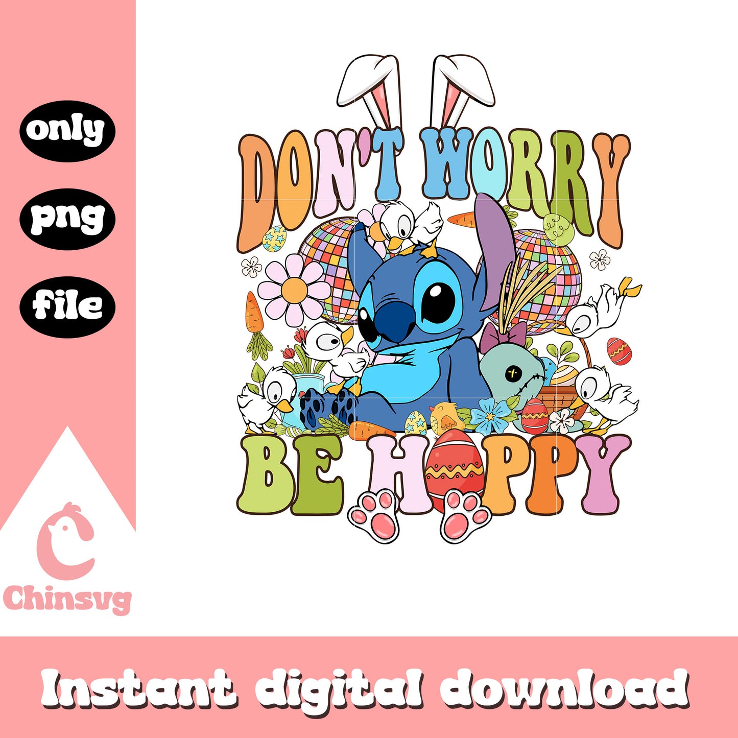 Disney stitch be hoppy png, easter day png, stitch character png