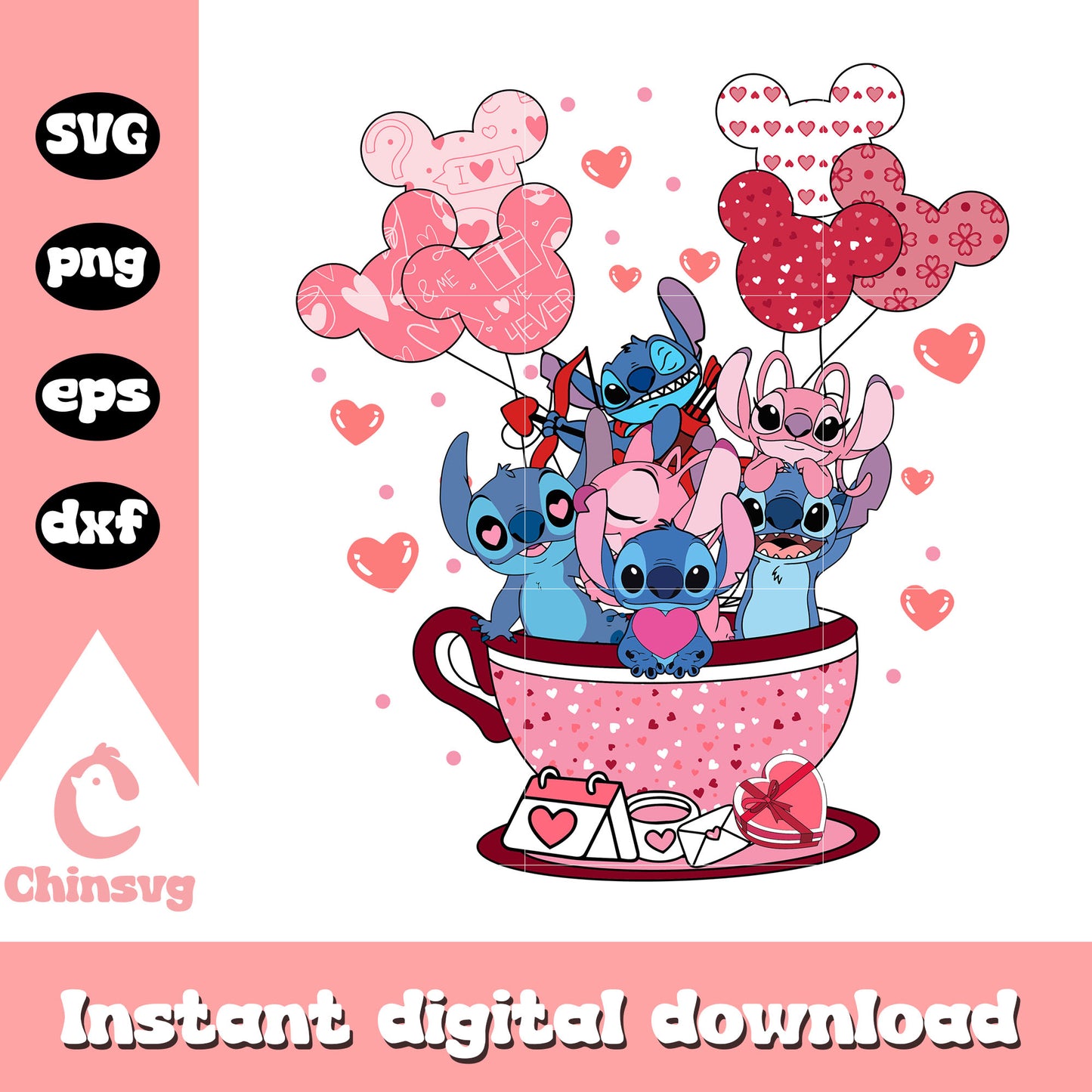 Disney stitch coffee cup balloon valentine svg, disney valentine svg