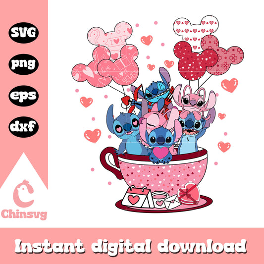 Disney stitch coffee cup balloon valentine svg, disney valentine svg