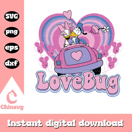 Donald and Daisy love bug svg, disney couple svg, duck svg