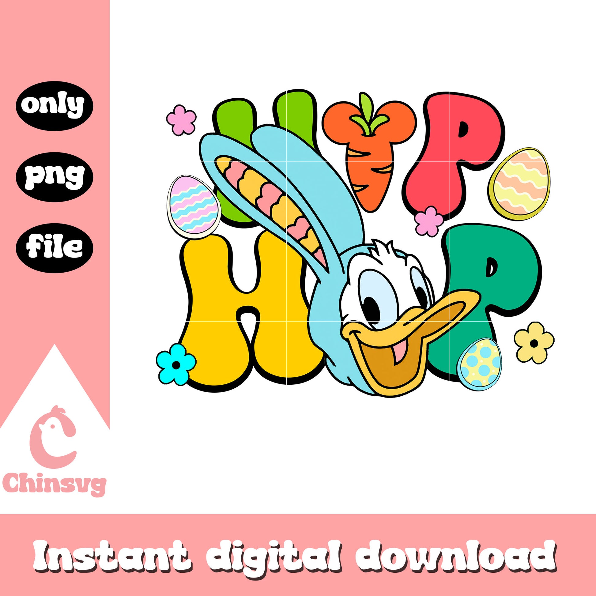 Donald duck hip hop font design png, easter day png, disney png