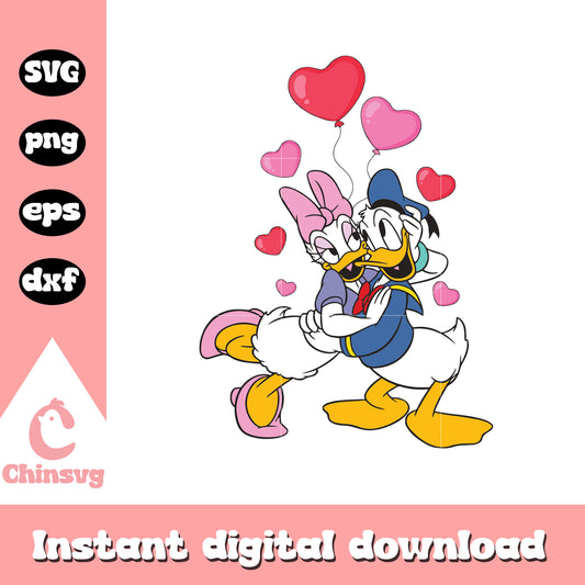 Donald hug Daisy balloon heart svg, daisy donald duck svg