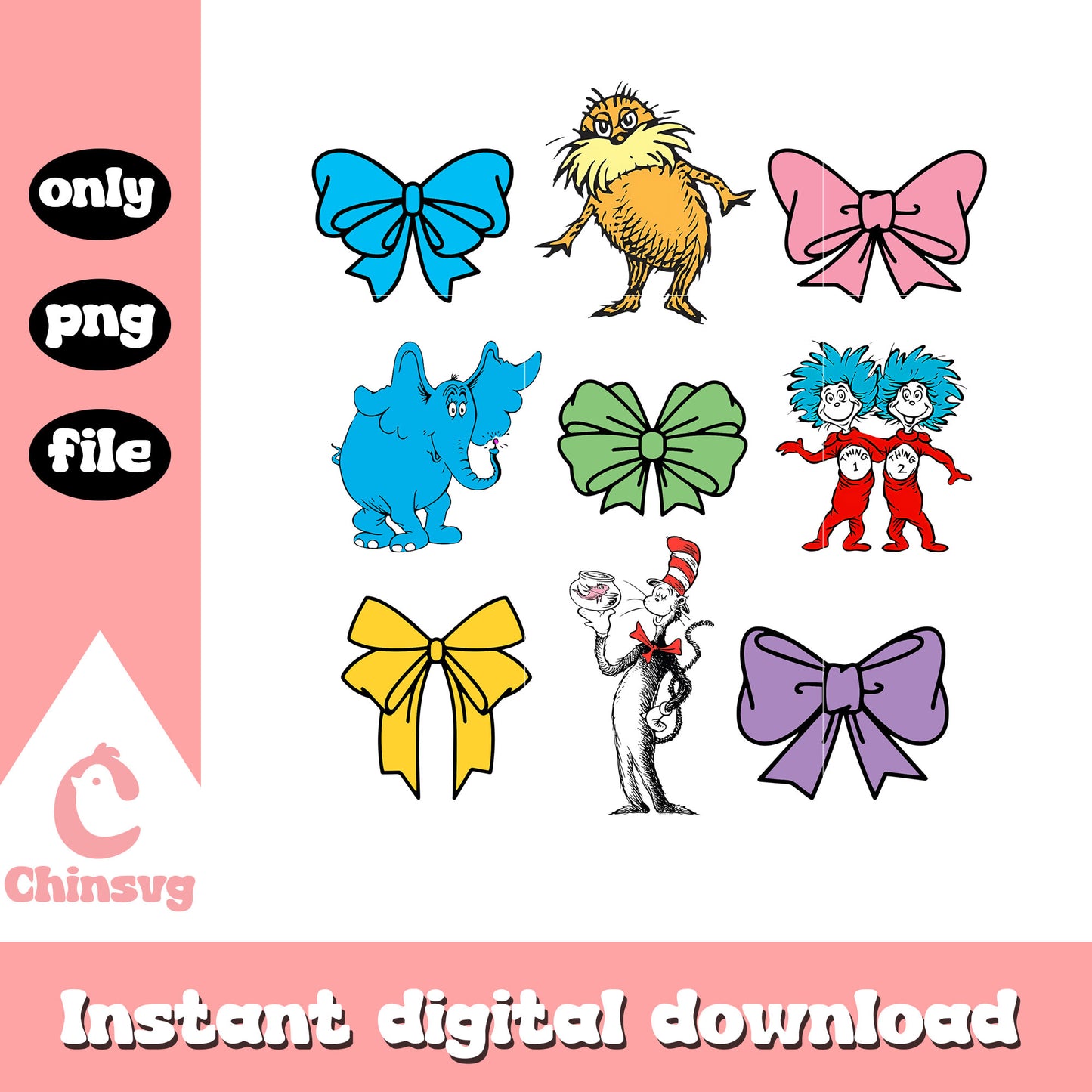 Dr.seuss characters and bow png, dr seuss png, cartoon png