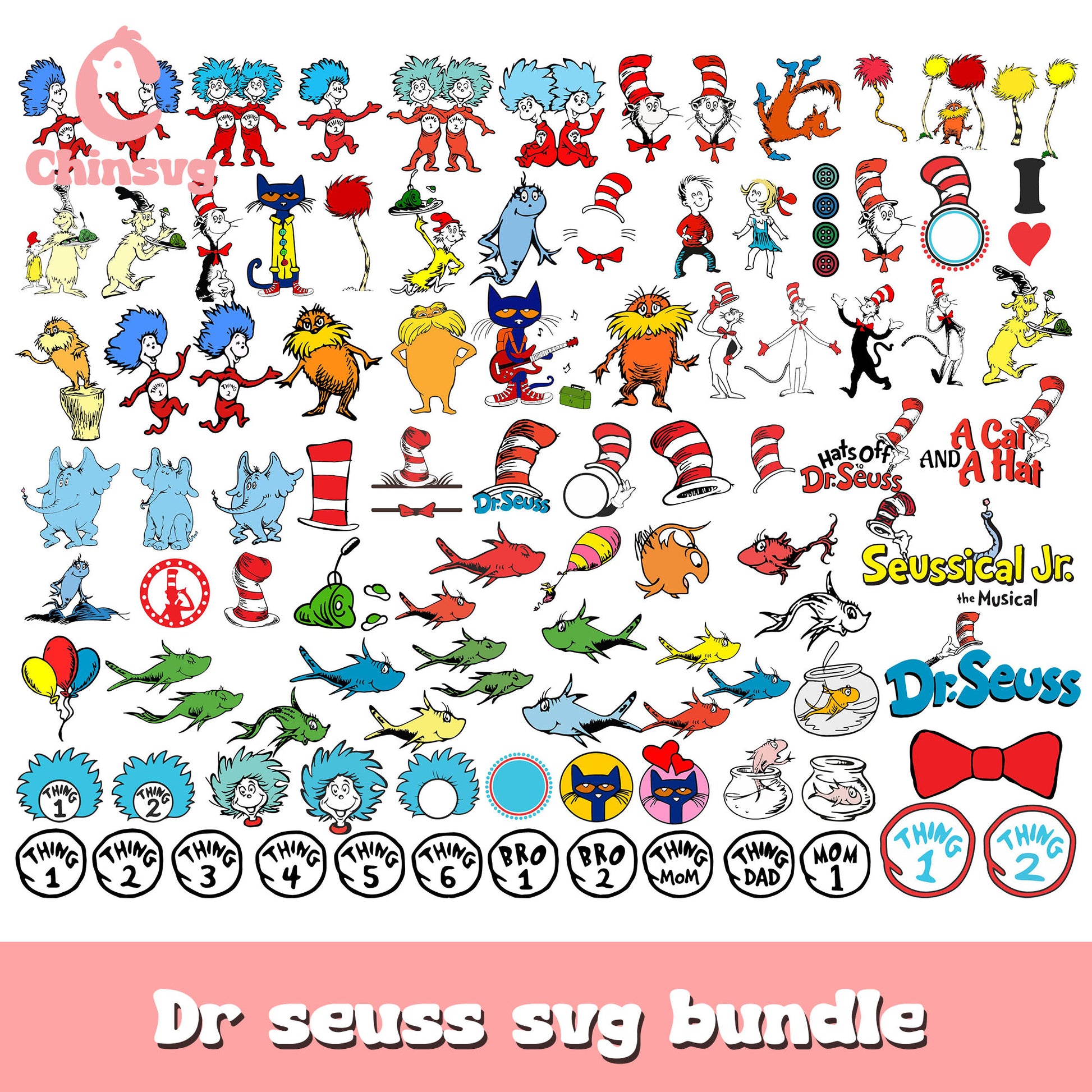 Dr seuss characters design bundle svg