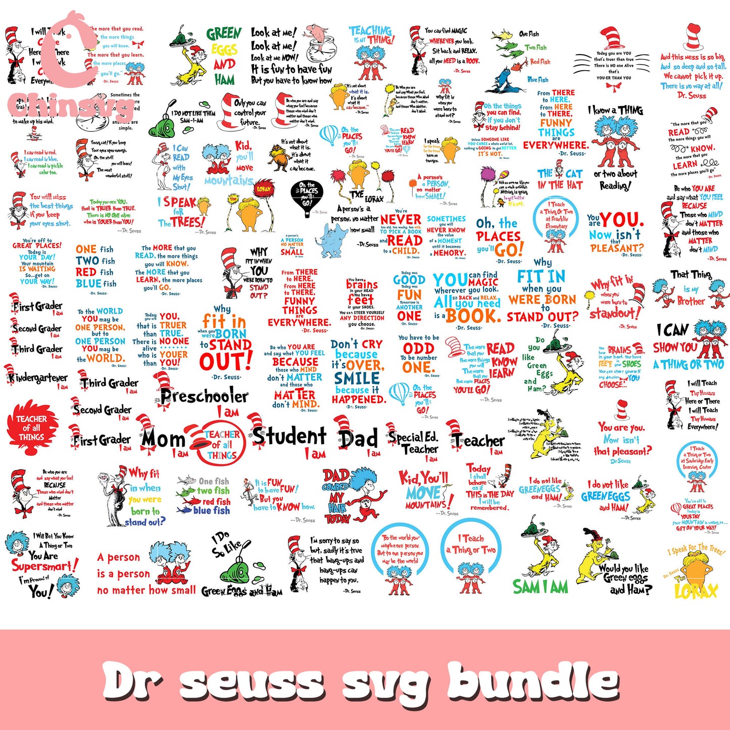 Dr seuss quotes design bundle svg