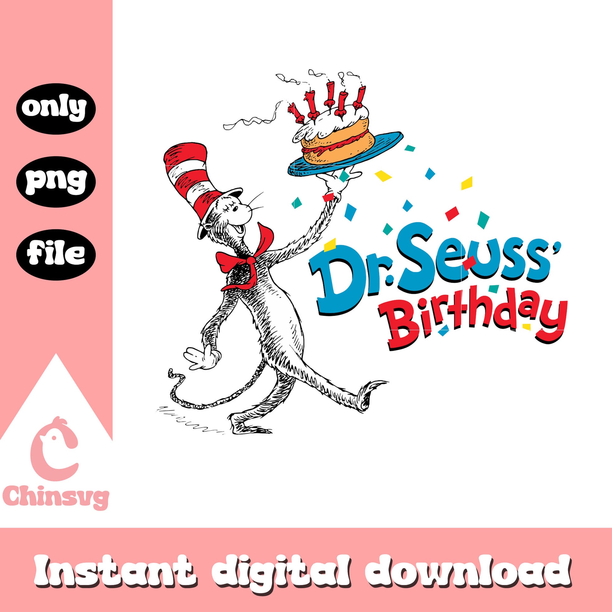 Dr seuss birthday png, cat in the hat png, dr seuss cartoon png