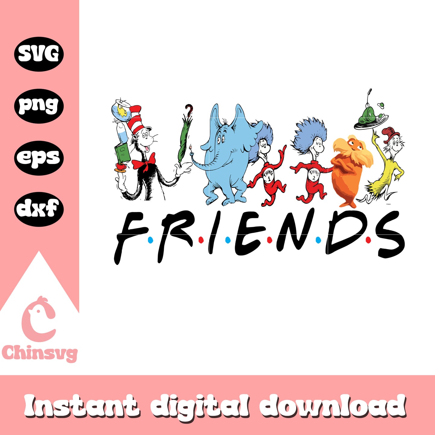 Dr seuss characters friends design svg, friends cartoon svg