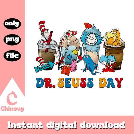 Dr seuss day coffee cup design png, dr seuss day png, coffee png