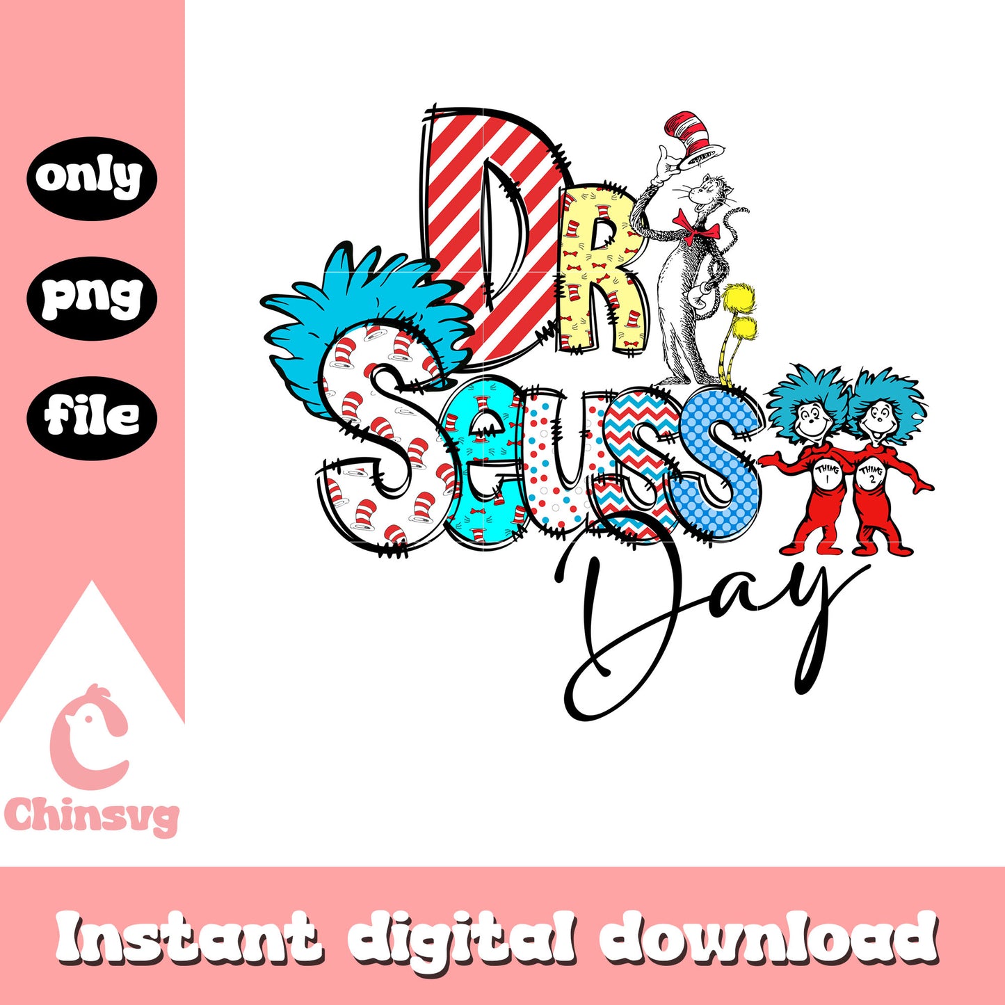 Dr seuss day font design png, Dr seuss day png, cat in the hat png