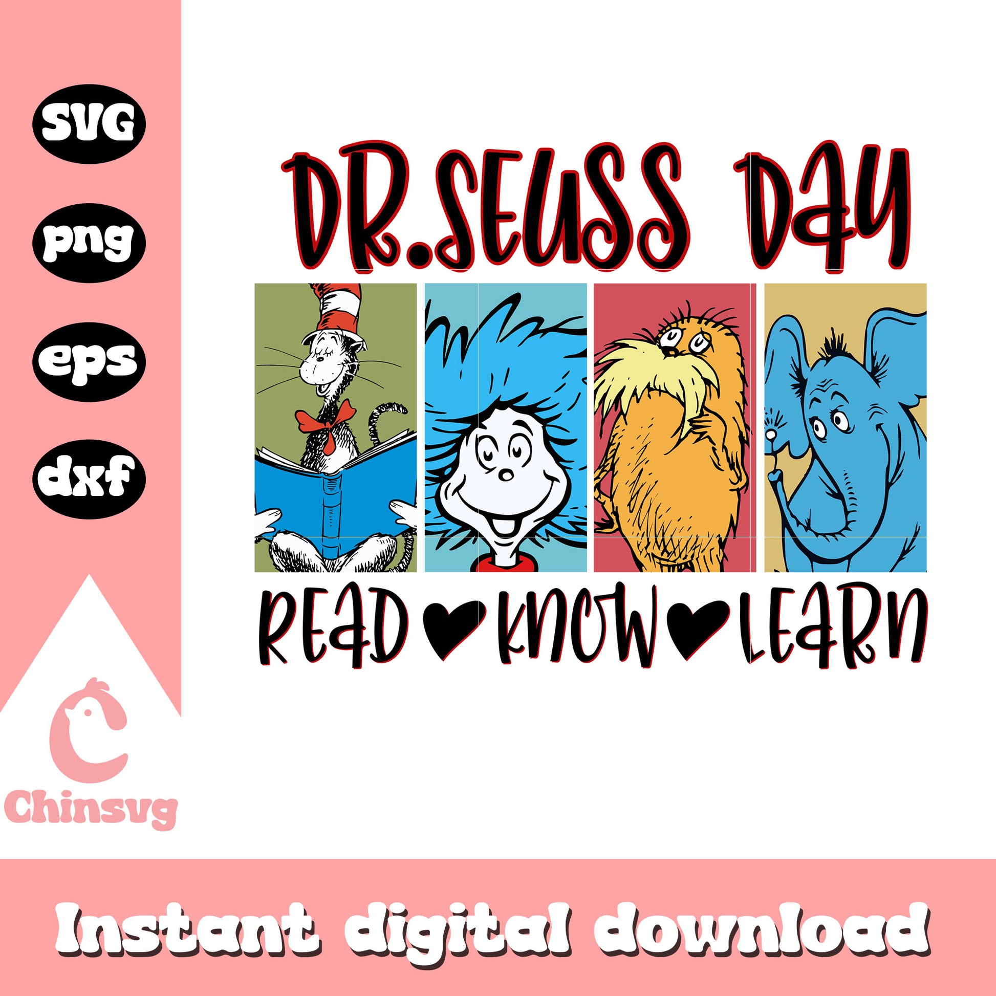 Dr seuss day read know learn svg, dr seuss day svg, read svg