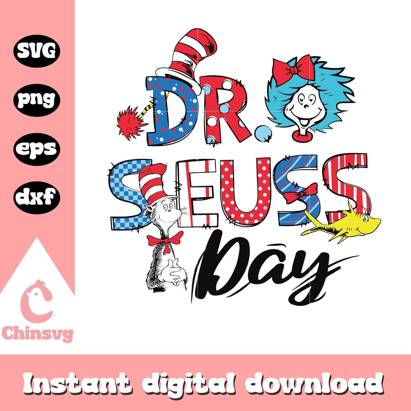 Dr seuss day svg, cat in the hat svg, dr seuss characters svg