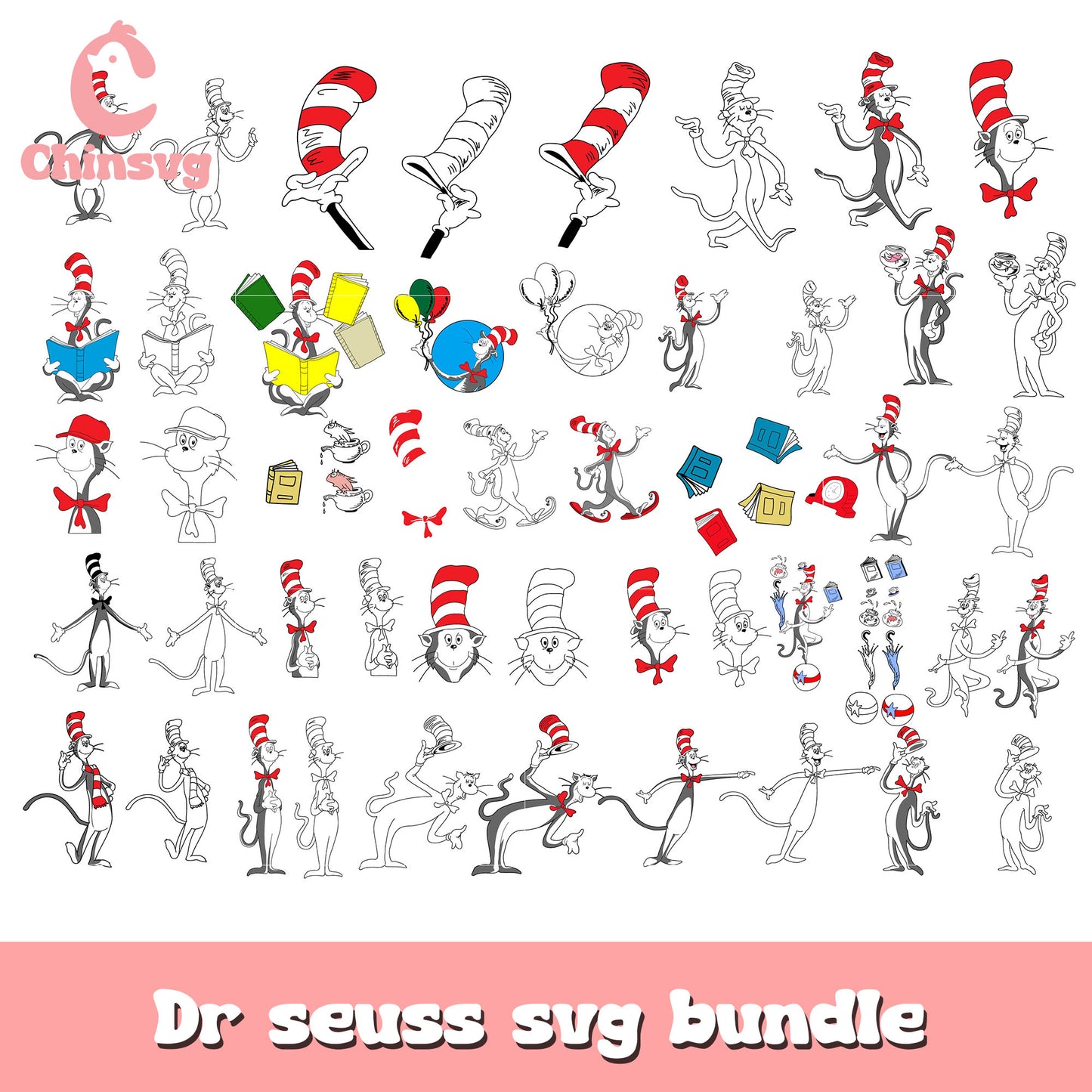 Dr seuss hat​ design bundle svg, dr seuss the cat in the hat​ svg