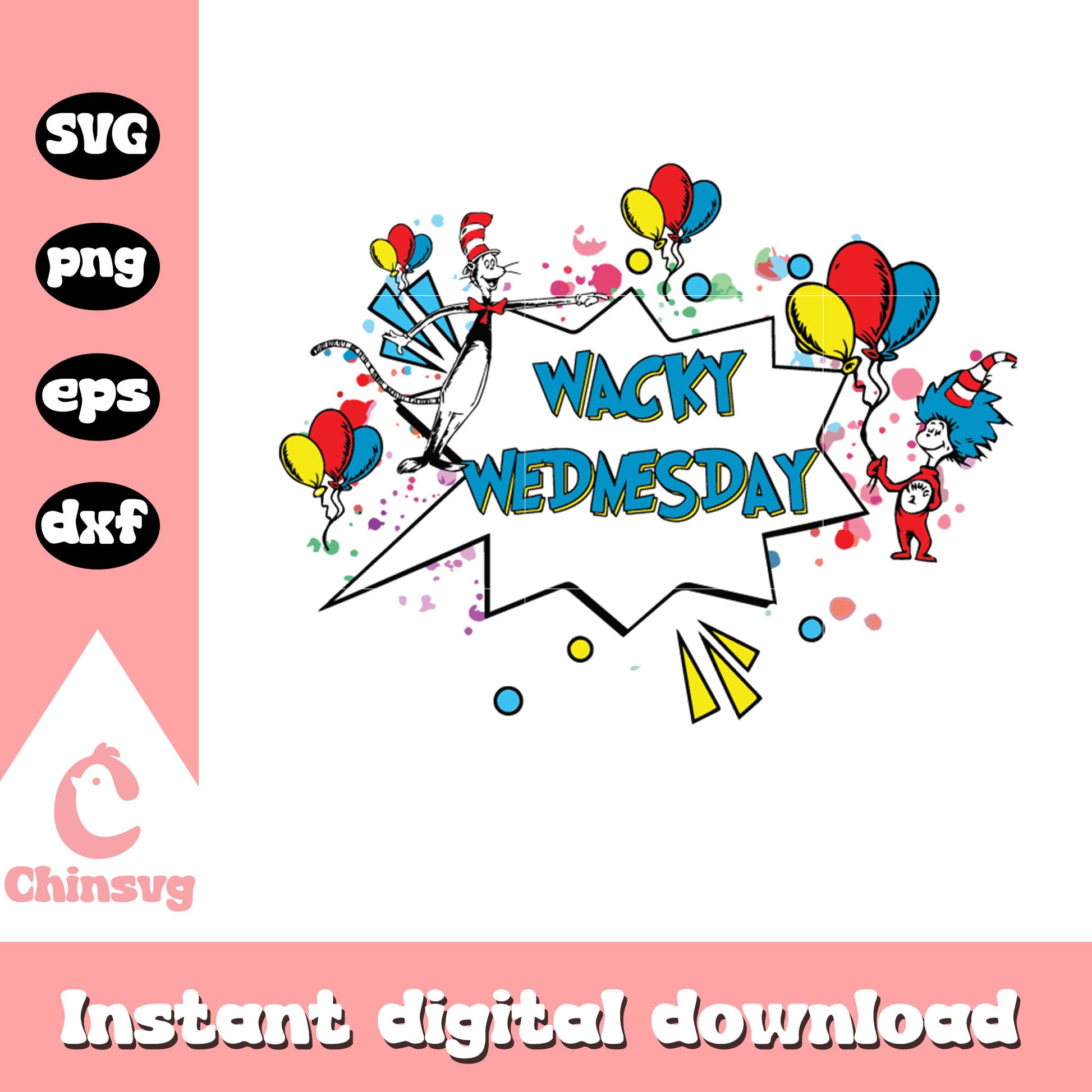 Dr seuss wacky wednesday svg, cat in the hat and friends svg