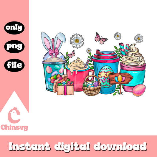 Easter day coffee cup design png, easter day png, coffee png