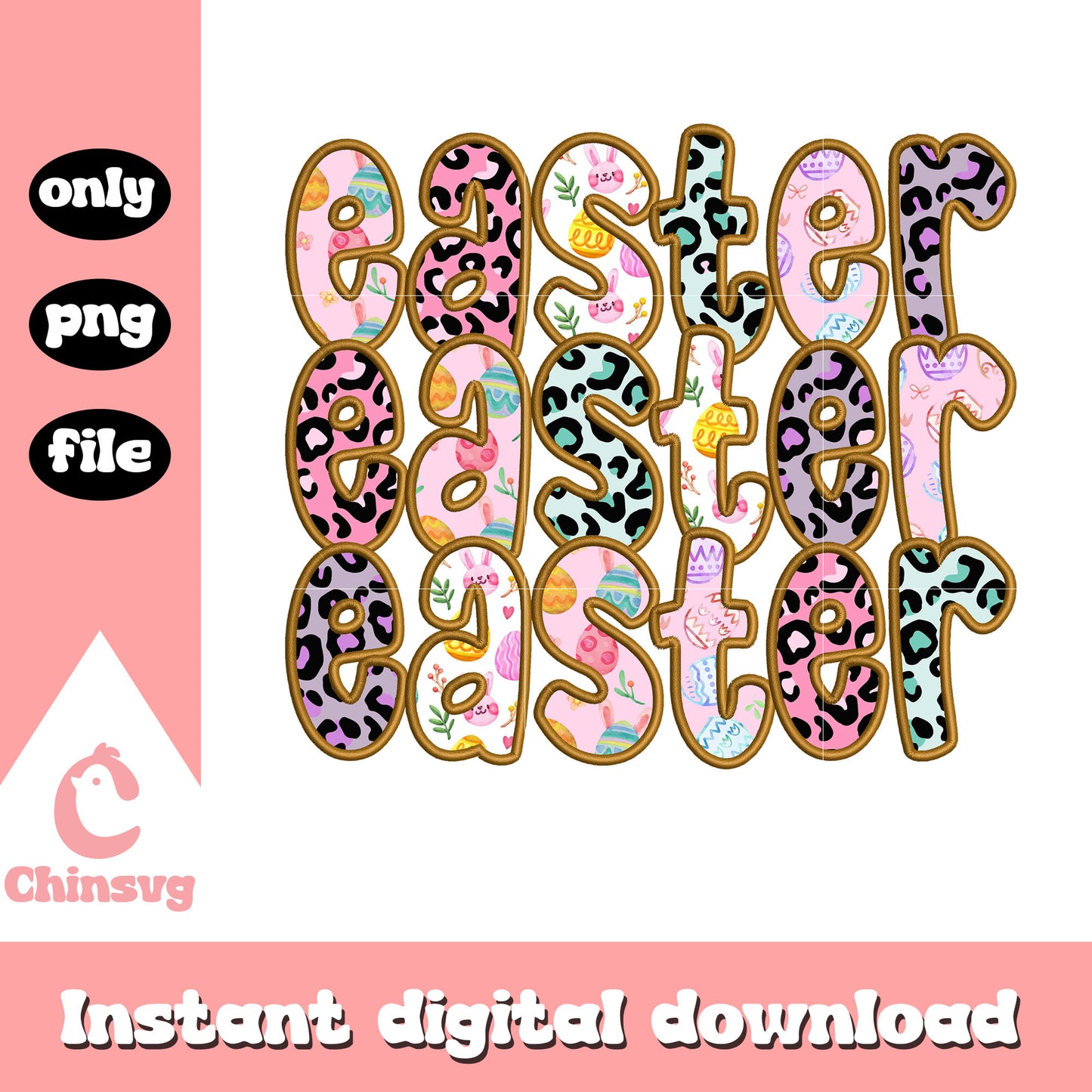 Easter leopard pattern png, easter day png, font design png