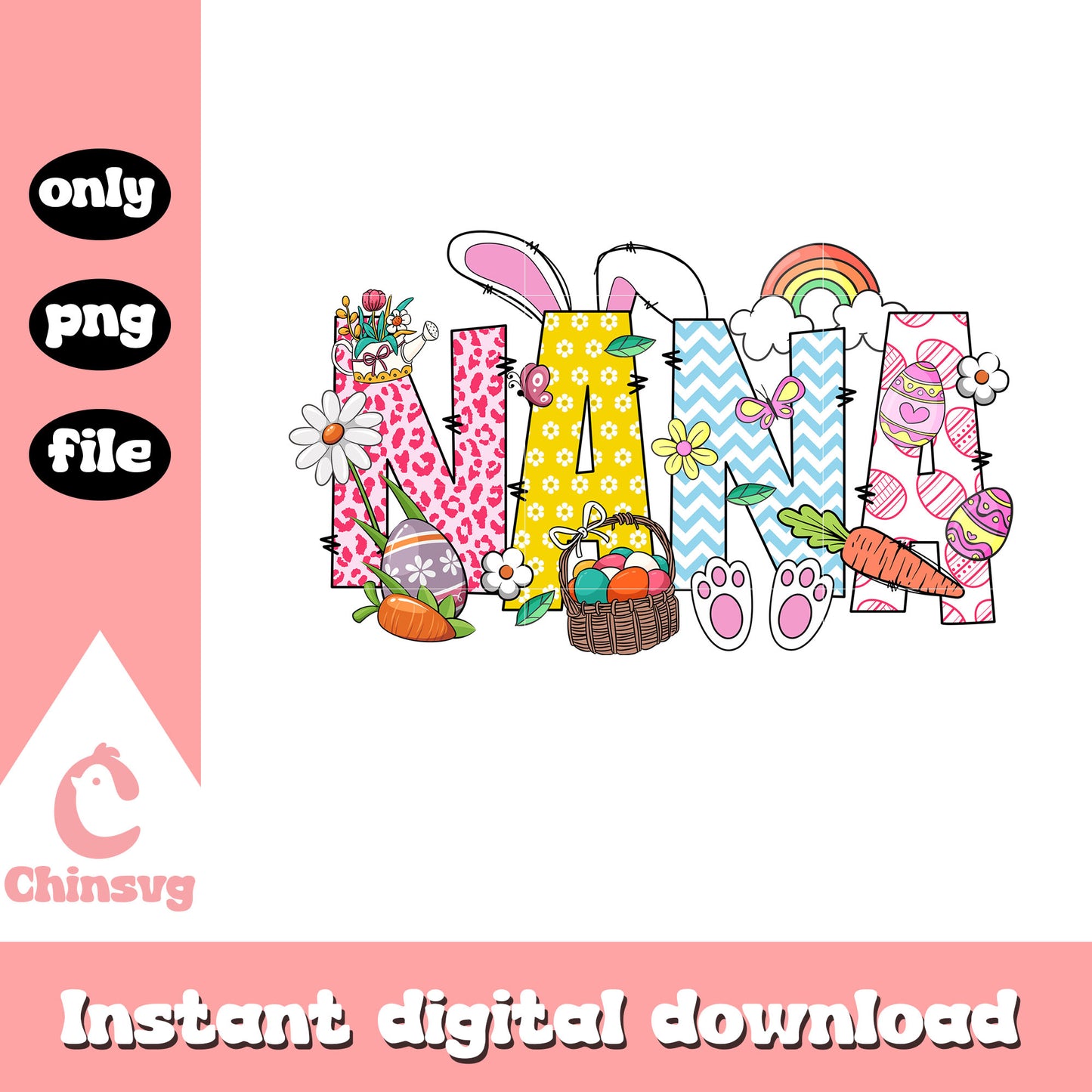 Easter nana bunny font design png, easter day png, bunny png