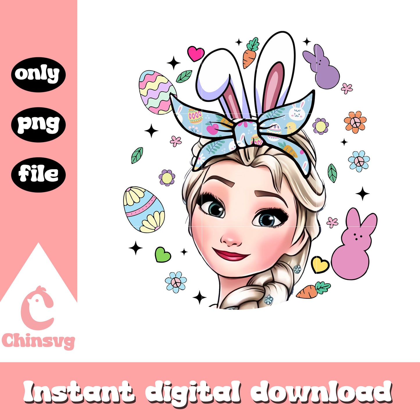 Elsa princess easter bunny ears png, easter day png, frozen png