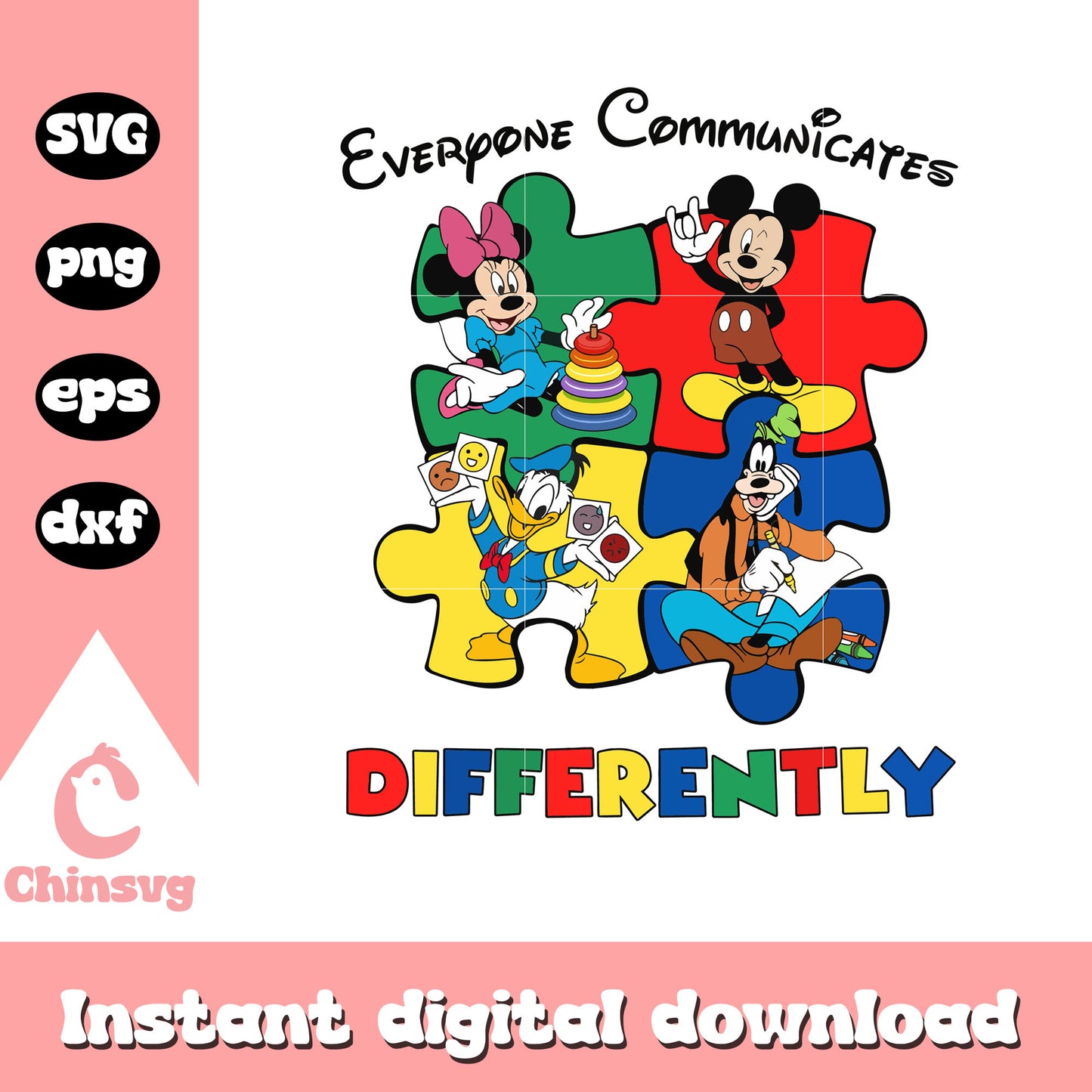 Everyone communicate differently svg, autism awareness svg, mickey svg