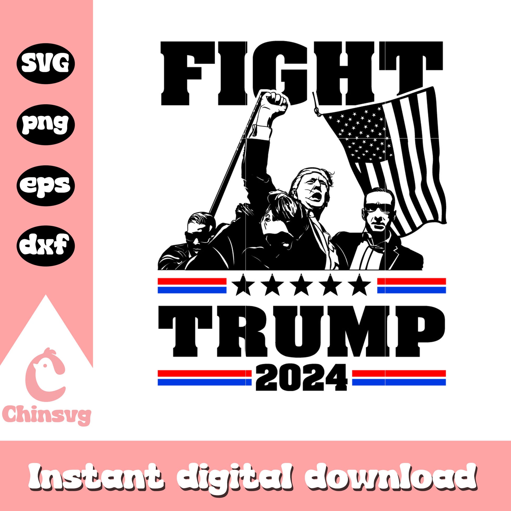 Fight trump 2024 black white logo svg, trump fight svg​