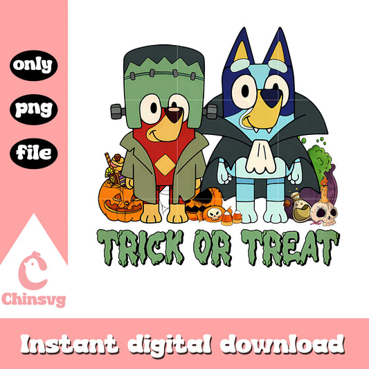 Funny Bluey halloween trick or treat png, Bluey Frankenstein png