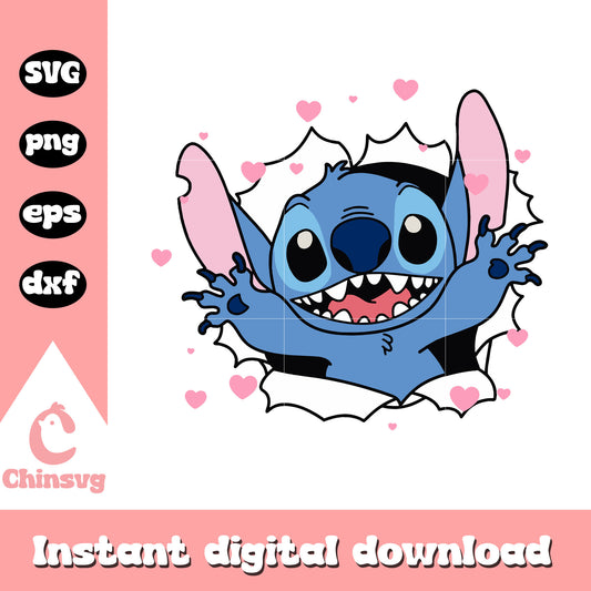 Funny stitch valentine day svg, stitch character svg, disney svg