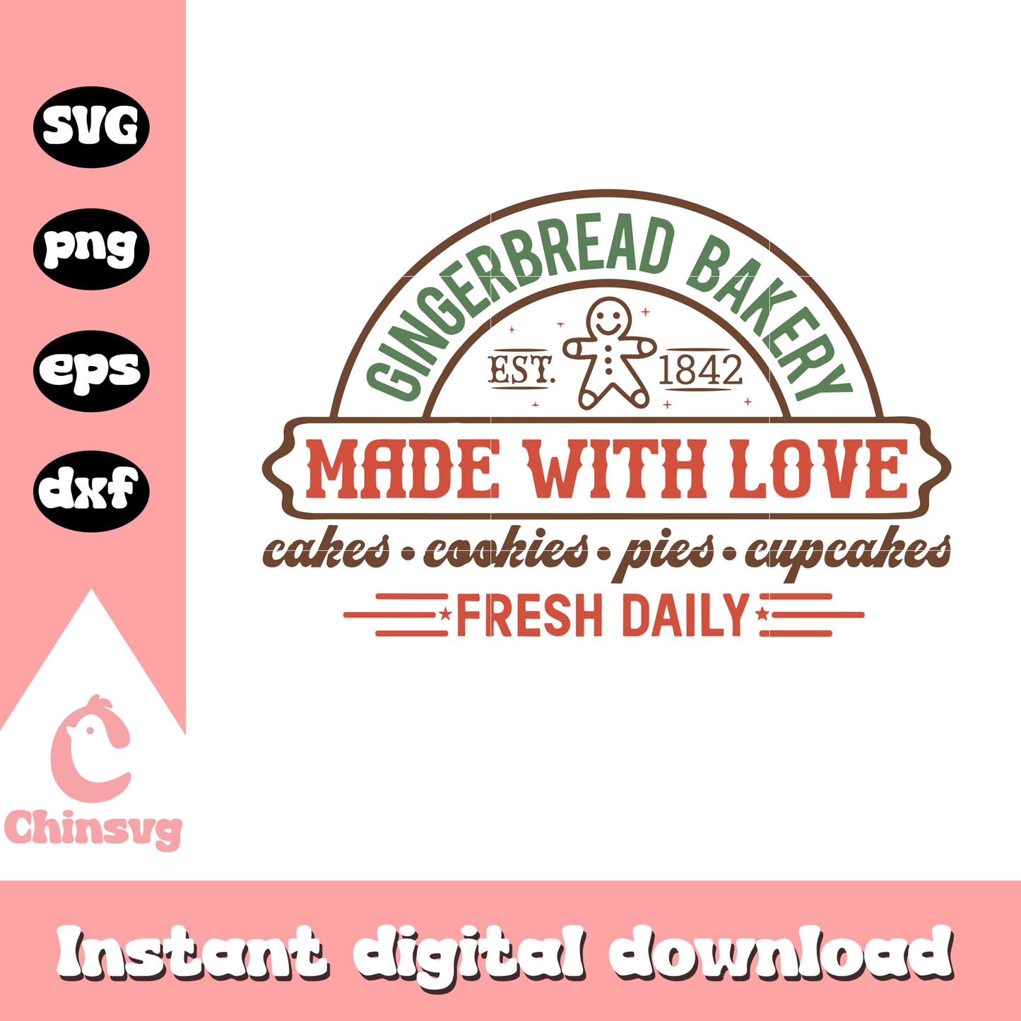 Gingerbread bakery made with love svg, gingerbread svg