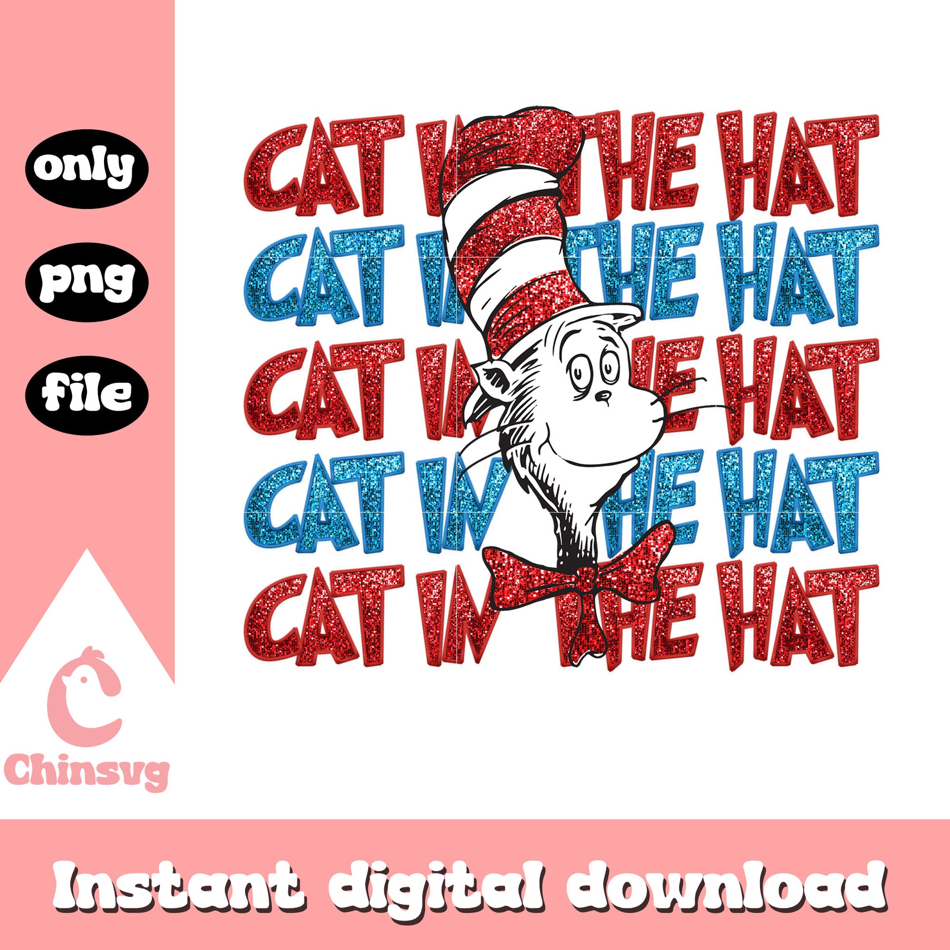 Glitter cat in the hat png, dr seuss cast png, cartoon png