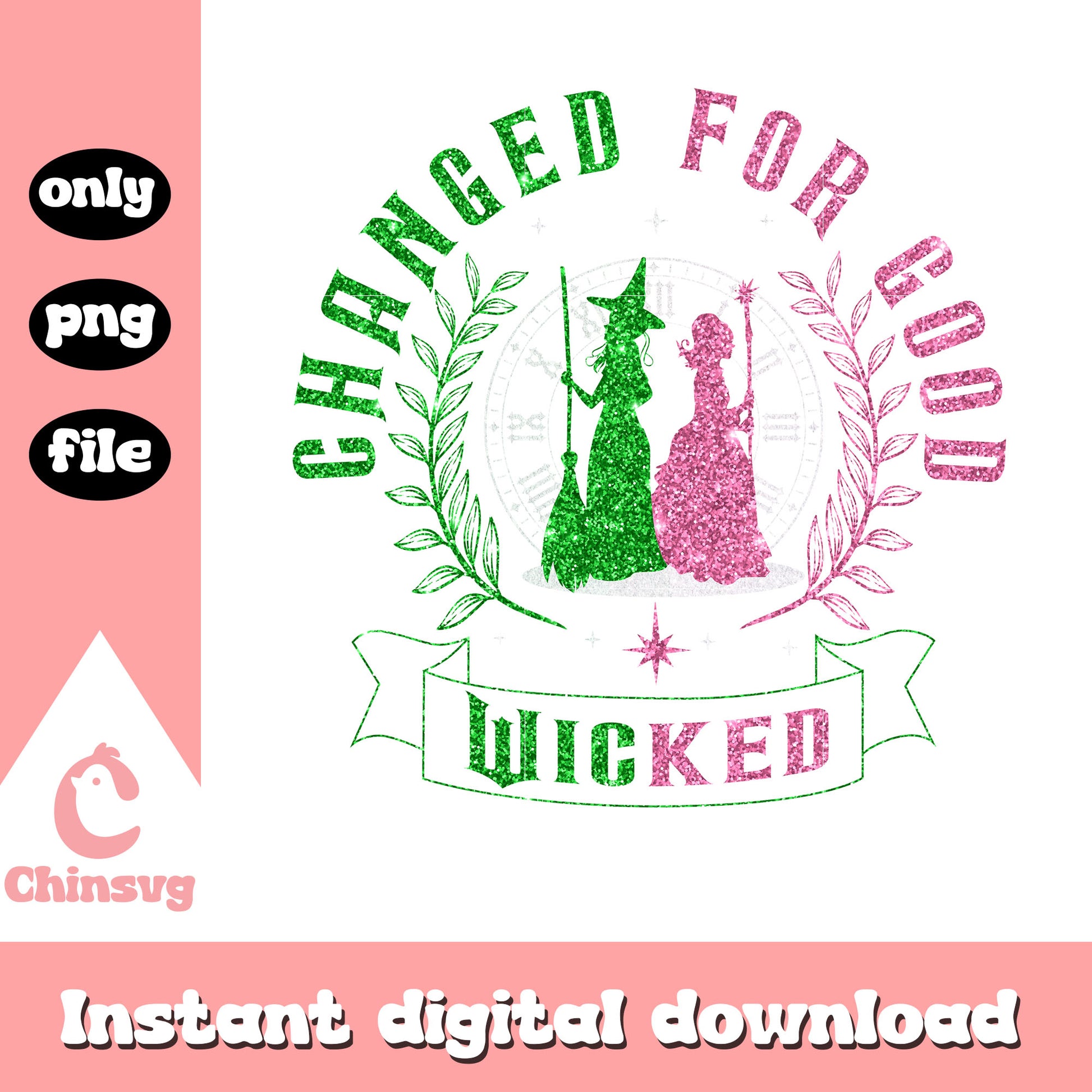 Glitter changed for good wicked design png, elphaba glinda​ png