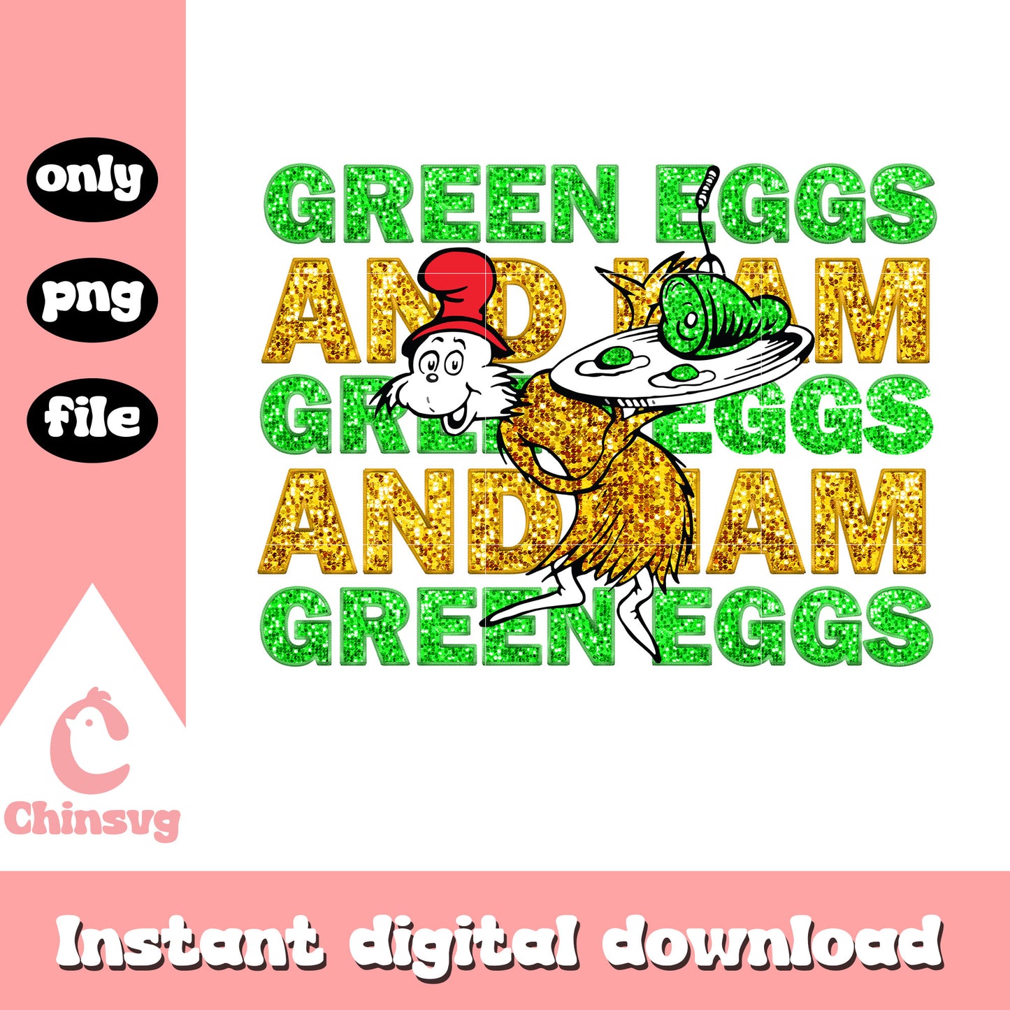 Glitter green eggs and ham png, dr seuss png, cartoon png