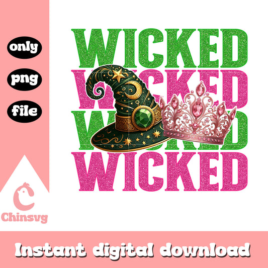 Glitter wicked pink green witch hat design png, wicked logo png