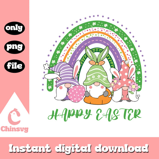 Gnome happy easter rainbow design png, easter gnomes png​