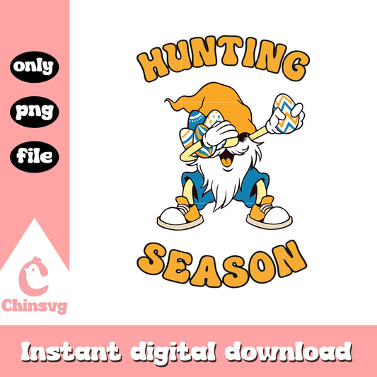 Gnome hunting season easter design png, easter gnomes clipart​ png